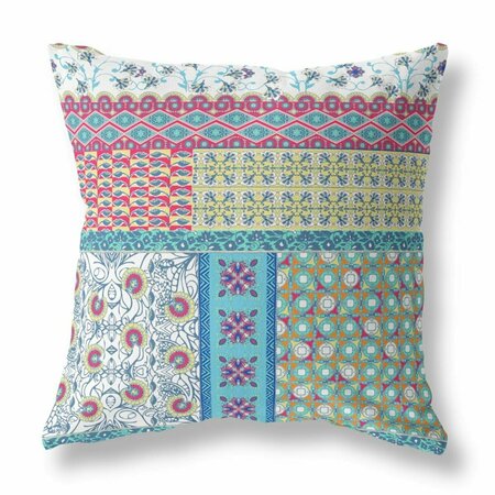 PALACEDESIGNS 16 in. Patch Indoor Outdoor Throw Pillow White Yellow & Pink PA3102129